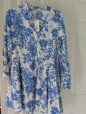 a new day Blue and White Floral Button-Up Dress
